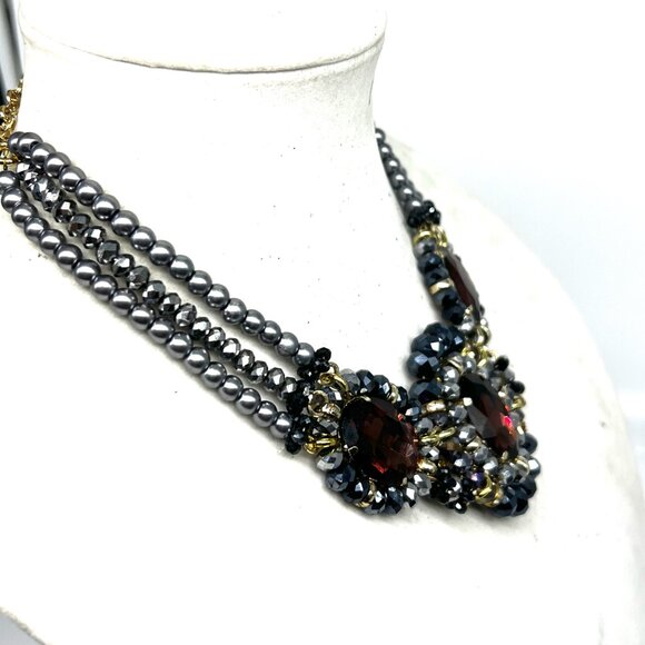 124. Estate Find! Stunning designer statement mauve graphite rhinestone necklace - Picture 6 of 7